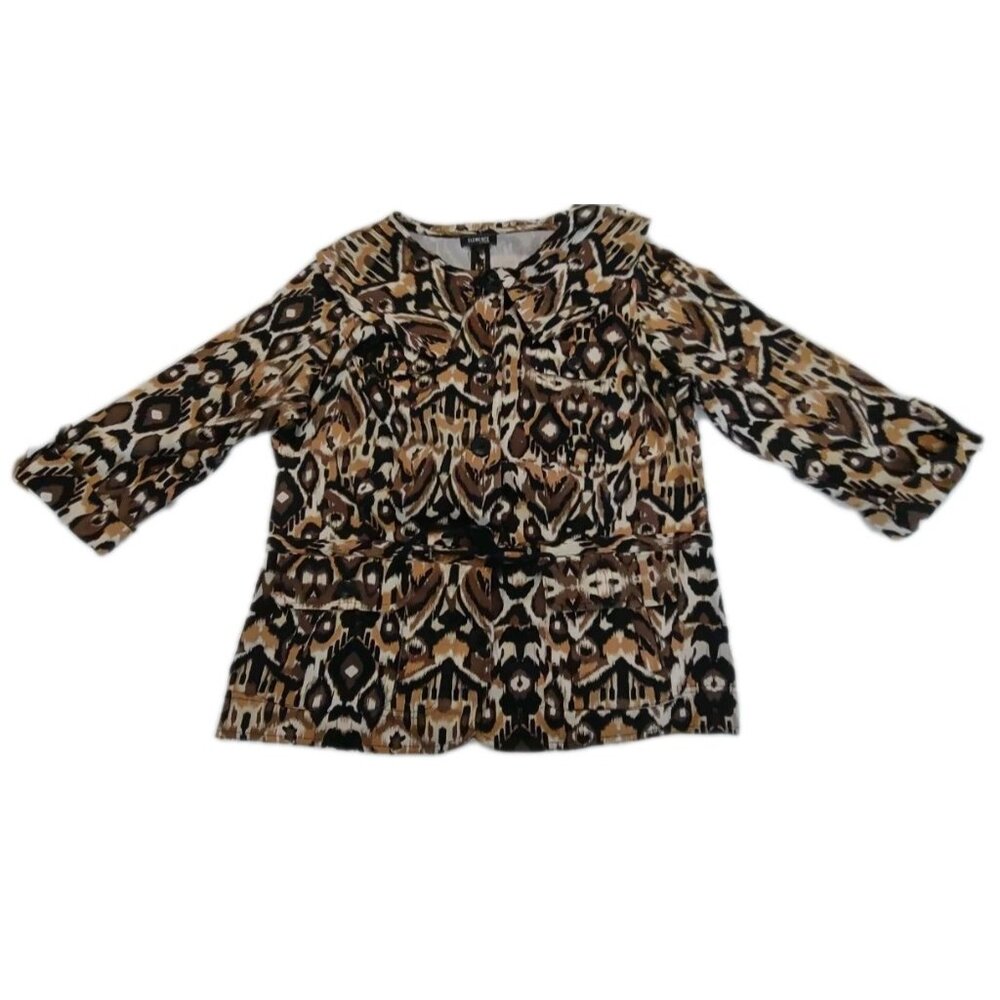 Elementz Womens Animal Print Button Front Jacket Size 1X Pockets 3/4 Sleeves 70s